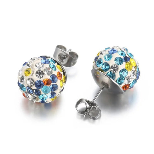 Ατσάλινα σκουλαρίκια καρφωτά διάμετρος 1.2 εκατοστό με χρωματιστά ζιργκόν χρώμα ασημί (E1323) - earrings - charmy.gr