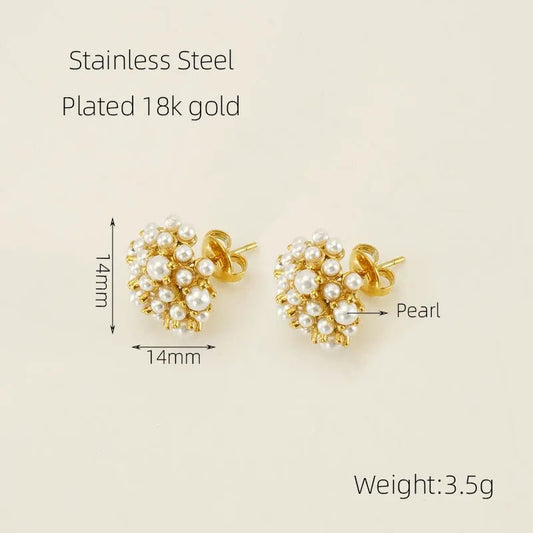Ατσάλινα σκουλαρίκια καρφωτά επιχρυσωμένα 18k με καλλιεργημένα μαργαριτάρια (E1359) - earrings – charmy.gr