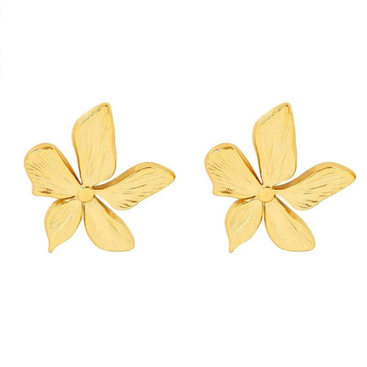 Ατσάλινα σκουλαρίκια καρφωτά επιχρυσωμένα 18k σε σχήμα λουλούδι (E1193) - earrings - charmy.gr