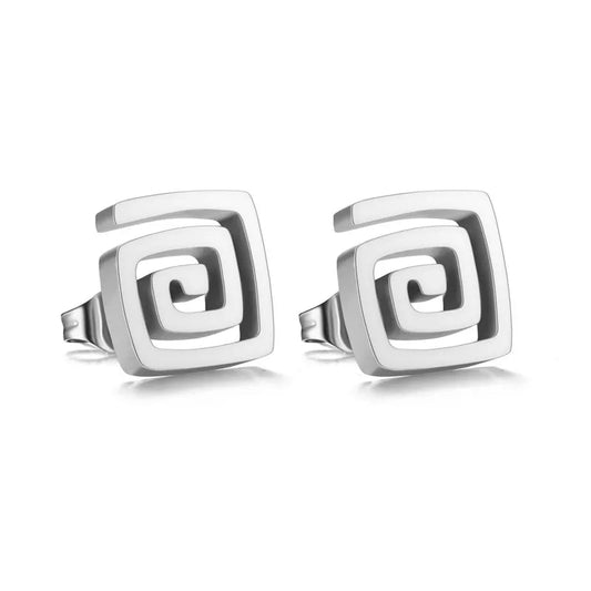 Ατσάλινα σκουλαρίκια καρφωτά γεωμετρικό σχέδιο (E1156) - earrings - charmy.gr