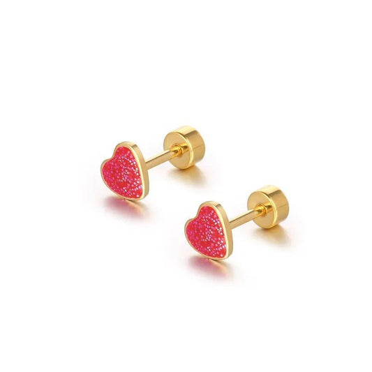 Ατσάλινα σκουλαρίκια καρφωτά κόκκινη καρδιά (E1161)  - earrings - charmy.gr