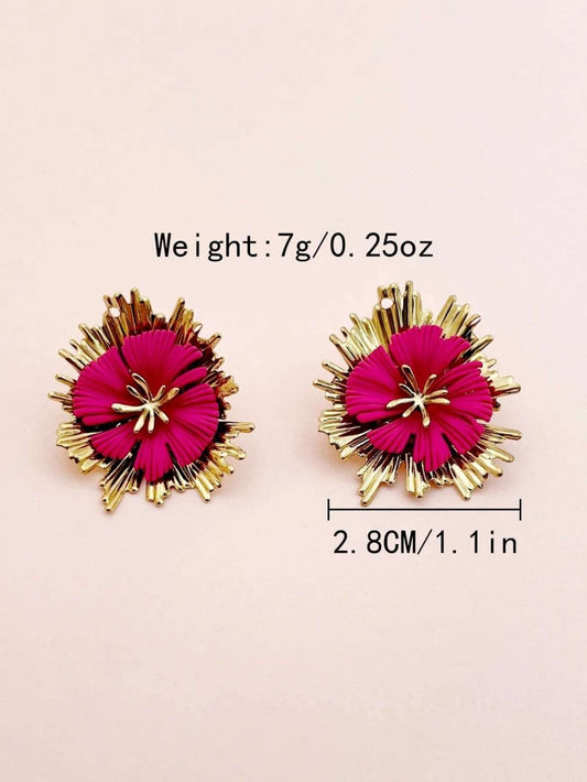 Ατσάλινα σκουλαρίκια καρφωτά κόκκινο λουλούδι 2.8 εκ επιχρυσωμένα - earrings - charmy.gr