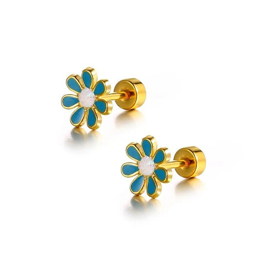 Ατσάλινα σκουλαρίκια καρφωτά λουλούδι (E1157) - earrings - charmy.gr