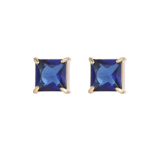 Ατσάλινα σκουλαρίκια καρφωτά με μπλε πέτρα ζιργκόν επιχρυσωμένα 14k (E1339) - earrings - charmy.gr