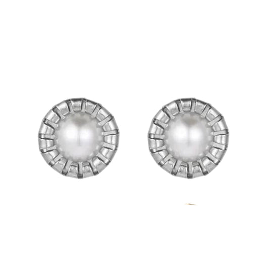 Ατσάλινα σκουλαρίκια καρφωτά με πέρλα (E1159) - earrings - charmy.gr