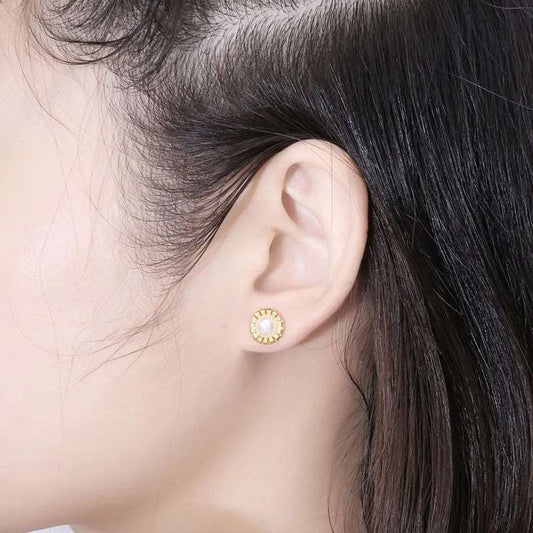 Γυναικεία ατσάλινα σκουλαρίκια καρφωτά με πέρλα (E1159) - earrings - charmy.gr