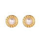 Ατσάλινα σκουλαρίκια καρφωτά με πέρλα χρυσά (E1158) - earrings - charmy.gr
