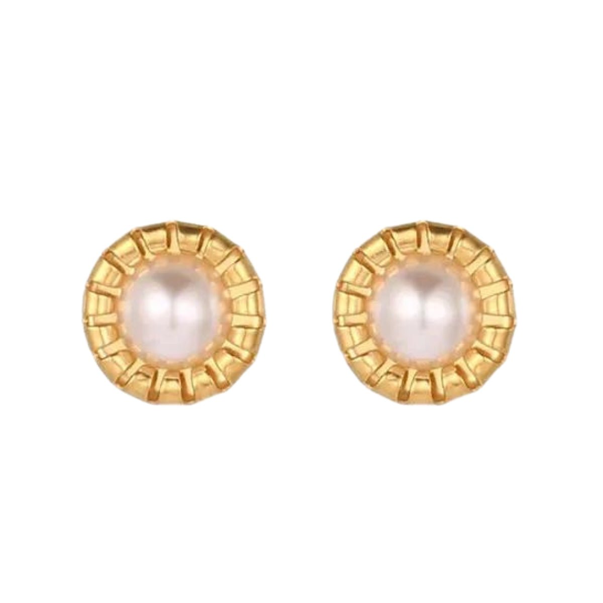 Ατσάλινα σκουλαρίκια καρφωτά με πέρλα χρυσά (E1158) - earrings - charmy.gr