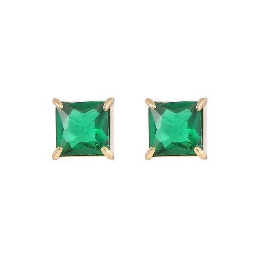 Ατσάλινα σκουλαρίκια καρφωτά με πράσινη πέτρα ζιργκόν επιχρυσωμένα 14k (E1340) - earrings - charmy.gr