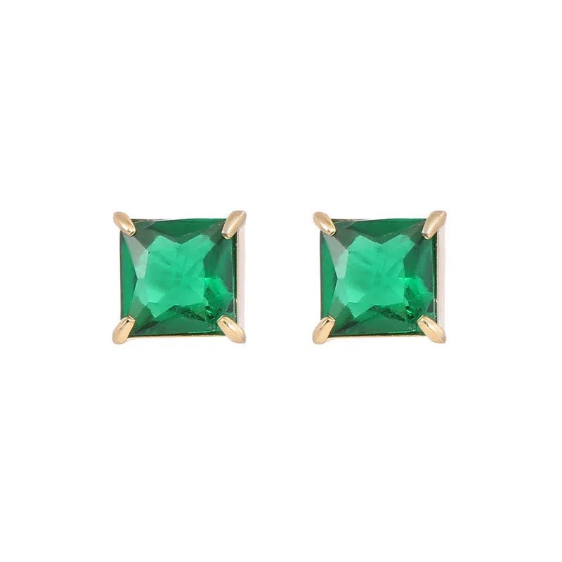 Ατσάλινα σκουλαρίκια καρφωτά με πράσινη πέτρα ζιργκόν επιχρυσωμένα 14k (E1340) - earrings - charmy.gr