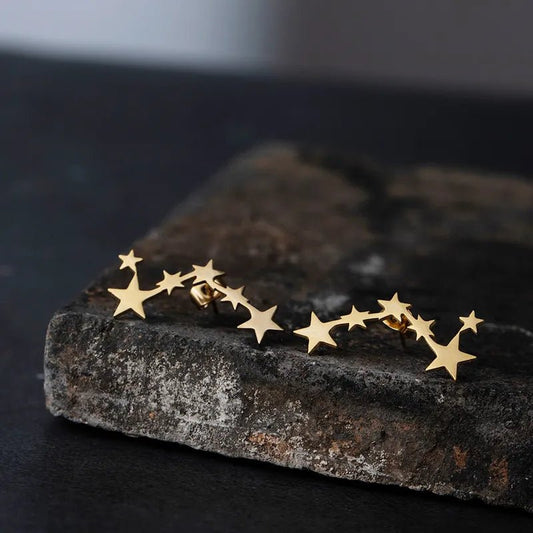 Ατσάλινα σκουλαρίκια καρφωτά σύμπλεγμα αστεριών (E1256) - earrings - charmy.gr