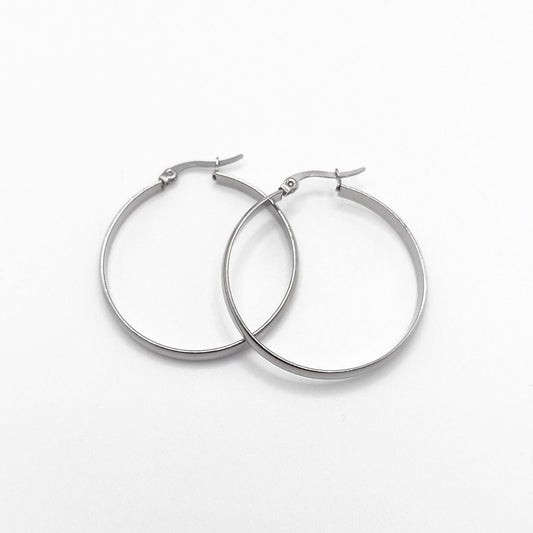 Aτσάλινα σκουλαρίκια κρίκοι 3 εκ χρώμα ασημί (E1244) - earrings - charmy.gr