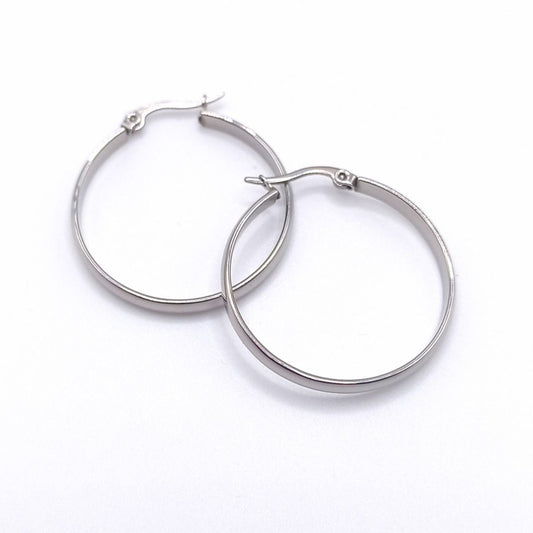 Aτσάλινα σκουλαρίκια κρίκοι 3.5 εκ χρώμα ασημί (E1245) - earrings - charmy.gr