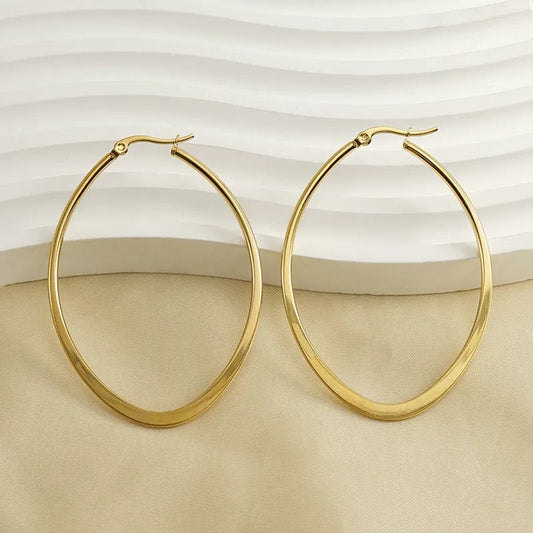 Γυναικεία ατσάλινα σκουλαρίκια κρίκοι επιχρυσωμένοι 18k 6εκ (E1231) - earrings - charmy.gr