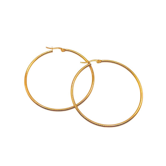 Ατσάλινα σκουλαρίκια κρίκοι επιχρυσωμένοι 5 εκ (E1249) - earrings - charmy.gr