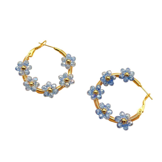 Ατσάλινα σκουλαρίκια κρίκοι επιχρυσωμένοι με λουλούδια (E1125)  - earrings - charmy.gr