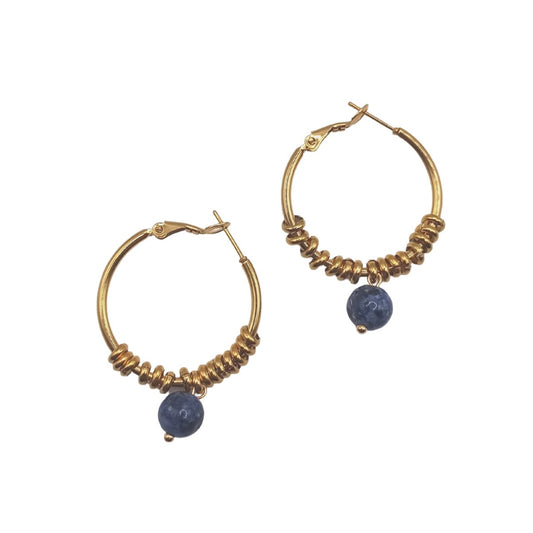 Ατσάλινα σκουλαρίκια κρίκοι επιχρυσωμένοι με χάντρα (E1133)  - earrings - charmy.gr