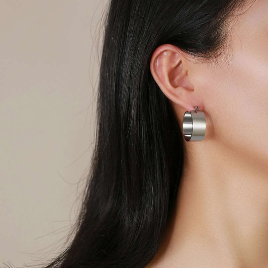 Γυναικεία ατσάλινα σκουλαρίκια κρίκοι μάκρος 2.5 εκατοστά χοντροί χρώμα ασημί (E1322) - earrings - charmy.gr