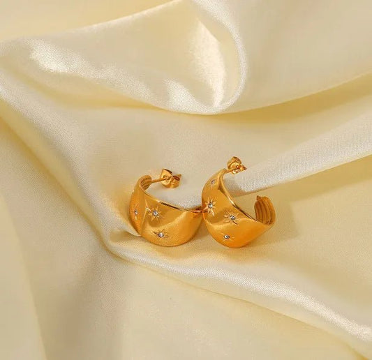 Γυναικεία ατσάλινα σκουλαρίκια κρίκοι μάκρος 2.8 εκατοστά χοντροί 1.4 εκ επιχρυσωμένοι 18k (E1333) - earrings - charmy.gr