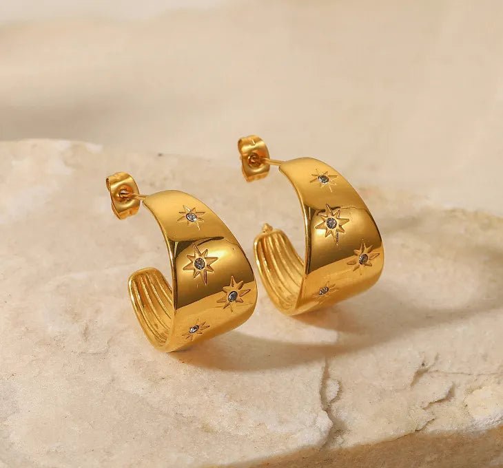 Γυναικεία ατσάλινα σκουλαρίκια κρίκοι μάκρος 2.8 εκατοστά χοντροί επιχρυσωμένοι 18k (E1333) - earrings - charmy.gr