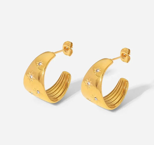 Ατσάλινα σκουλαρίκια κρίκοι μάκρος 2.8 εκατοστά χοντροί 1.4 εκ επιχρυσωμένοι 18k (E1333) - earrings - charmy.gr