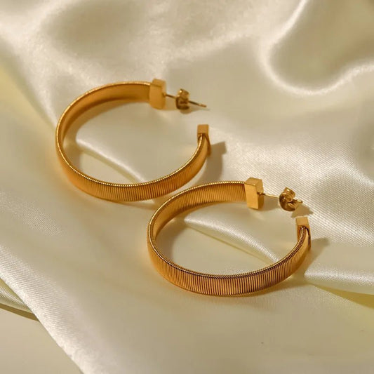 Γυναικεία ατσάλινα σκουλαρίκια κρίκοι μάκρος 4 εκατοστά επιχρυσωμένοι 18k (E1332) - earrings - charmy.gr