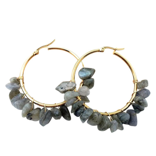 Ατσάλινα σκουλαρίκια κρίκοι με κρεμαστά κρύσταλλα (E1138) - earrings  - charmy.gr