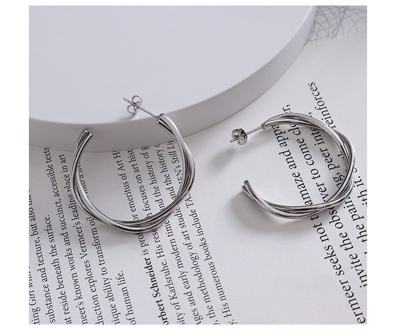 Aτσάλινα σκουλαρίκια κρίκοι πλεκτά (E1358) - earrings – charmy.gr