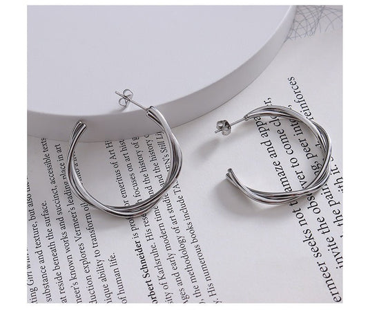 Aτσάλινα σκουλαρίκια κρίκοι πλεκτά (E1358) - earrings – charmy.gr 