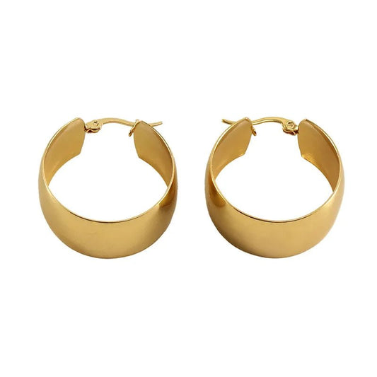 Ατσάλινα σκουλαρίκια κρίκοι χοντροί 3 εκατοστά επιχρυσωμένοι 18k (E1314)  - earrings - charmy.gr