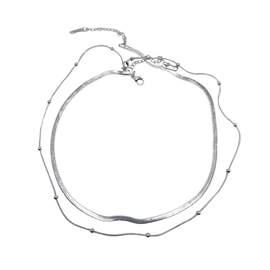 Ατσάλινη αλυσίδα λαιμού διπλή χρώμα ασημί (N1208)- necklace - charmy.gr
