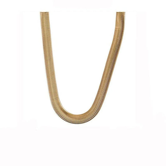 Γυναικεία ατσάλινη αλυσίδα λαιμού φαρδιά επιχρυσωμένη φίδι (N1228)  - necklace - charmy.gr
