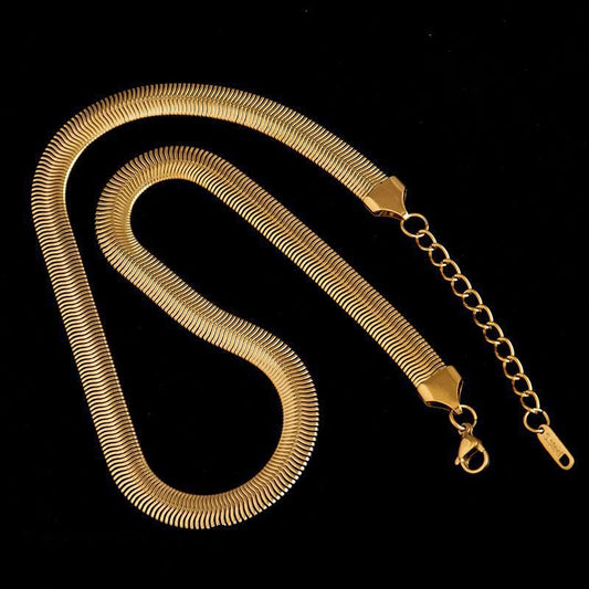 Ατσάλινη αλυσίδα λαιμού φαρδιά επιχρυσωμένη φίδι (N1228)  - necklace - charmy.gr