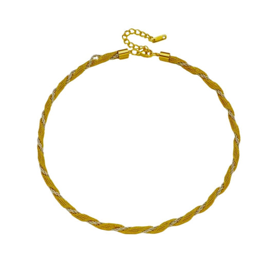Ατσάλινη αλυσίδα λαιμού πλεκτή δίχρωμη χρυσή και ασημί - necklace - charmy.gr