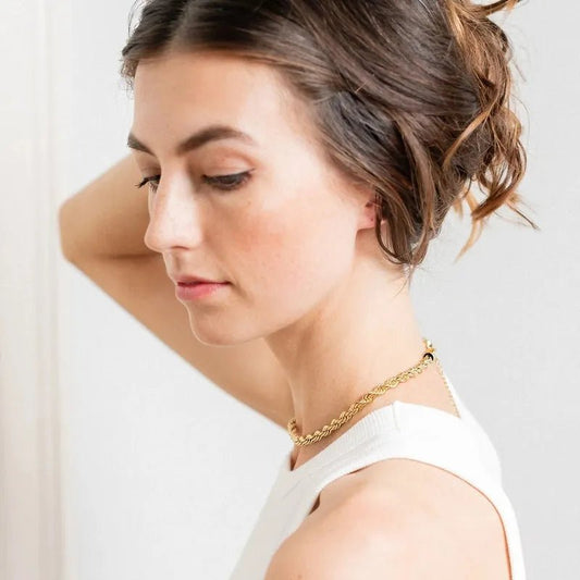 Γυναικεία ατσάλινη αλυσίδα λαιμού πλεκτή επιχρυσωμένη (N1193) - necklace - charmy.gr