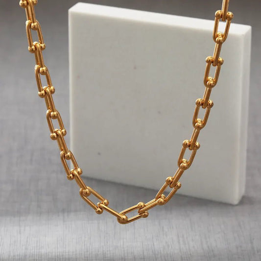 Ατσάλινη αλυσίδα λαιμού χοντρή μήκος 34+5 επιχρυσωμένη 18k (N1447) - necklace - charmy.gr