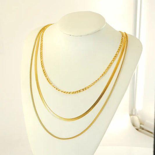 Ατσάλινη αλυσίδα layering τριπλή επιχρυσωμένη 18k (N1420) - necklace - charmy.gr