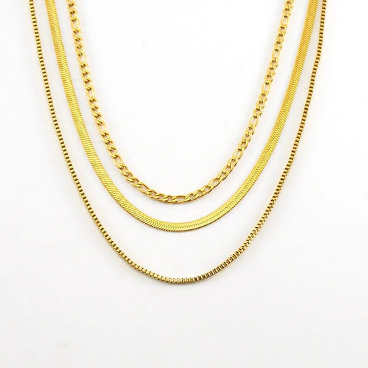 Ατσάλινη αλυσίδα τριπλή επιχρυσωμένη 18k (N1420) - necklace - charmy.gr