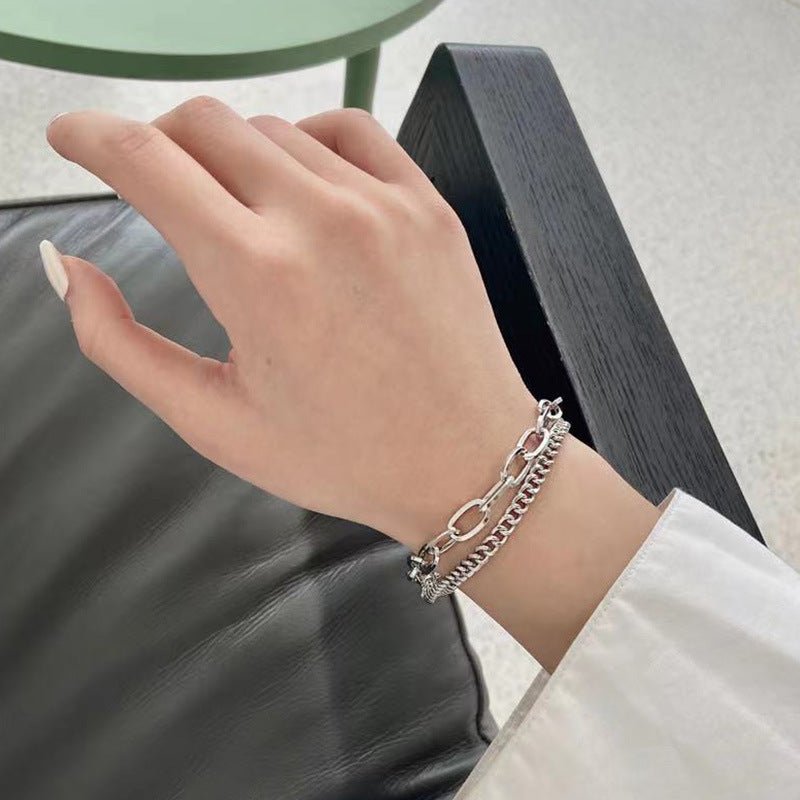 Γυναικεία ατσάλινη αλυσίδα χεριού διπλή χρώμα ασημί (B1360) - bracelet - charmy.gr