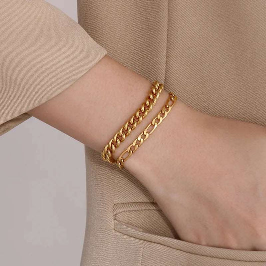 Ατσάλινη διπλή αλυσίδα χεριού χρώμα χρυσό (B1335) - bracelet - charmy.gr