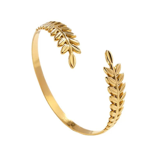 Ατσάλινο βραχιόλι βέργα με σχέδιο σιτάρι χρυσό (B1570) - bracelet - charmy.gr
