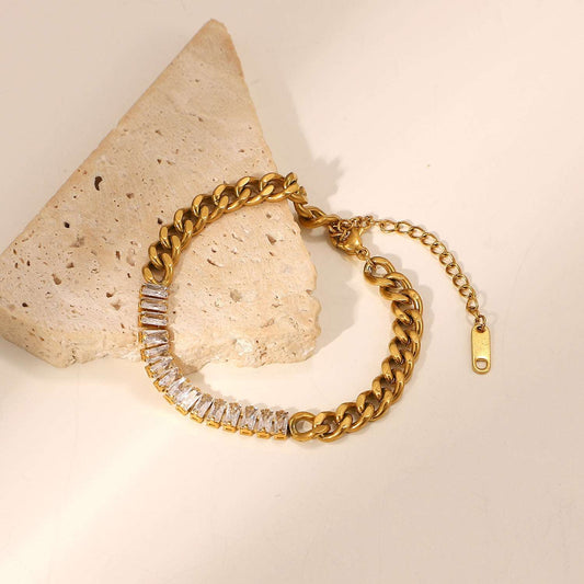 Γυναικείο ατσάλινο βραχιόλι επιχρυσωμένο 18k ριβιέρα (B1249) - bracelet - charmy.gr