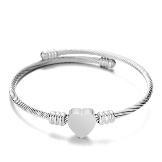 Ατσάλινο βραχιόλι καρδιά χρώμα ασημί (B1289) - bracelet - charmy.gr