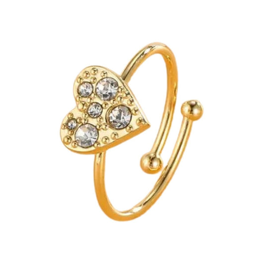 Ατσάλινο δαχτυλίδι καρδιά επιχρυσωμένο με ζιργκόν ρυθμιζόμενο (R1331) – ring – charmy.gr