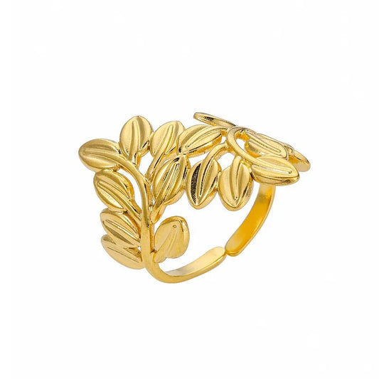 Ατσάλινο δαχτυλίδι με φύλλα one size (R1334) - ring – charmy.gr