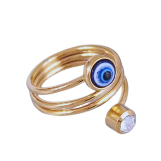 Ατσάλινο δαχτυλίδι με μάτι και ζιργκόν (R1244) - ring - charmy.gr