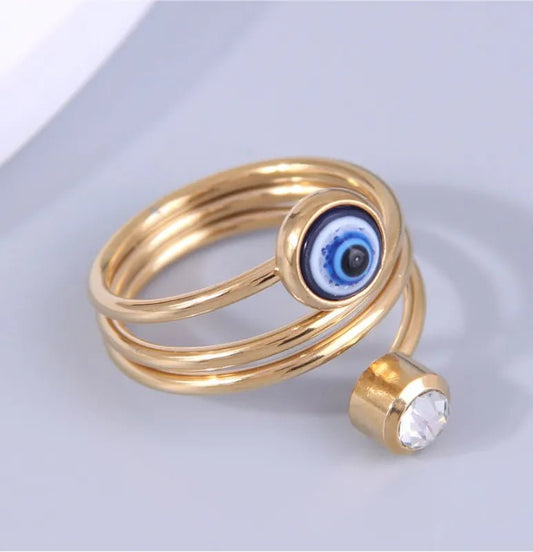 Ατσάλινο δαχτυλίδι με μάτι και ζιργκόν (R1244) - ring - charmy.gr