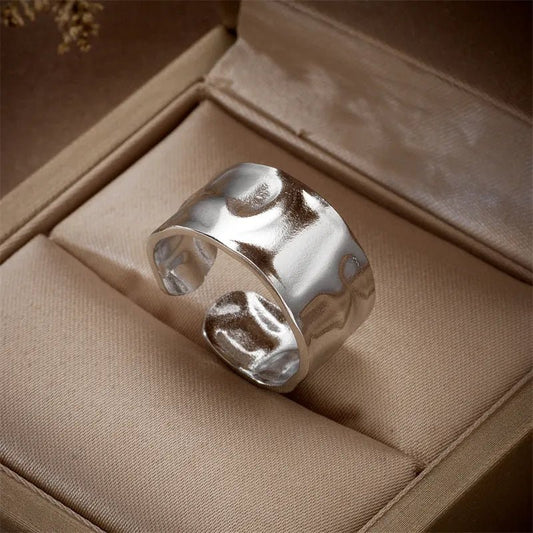 Ατσάλινο δαχτυλίδι σφυρήλατο χρώμα ασημί one size (R1336) - ring – charmy.gr