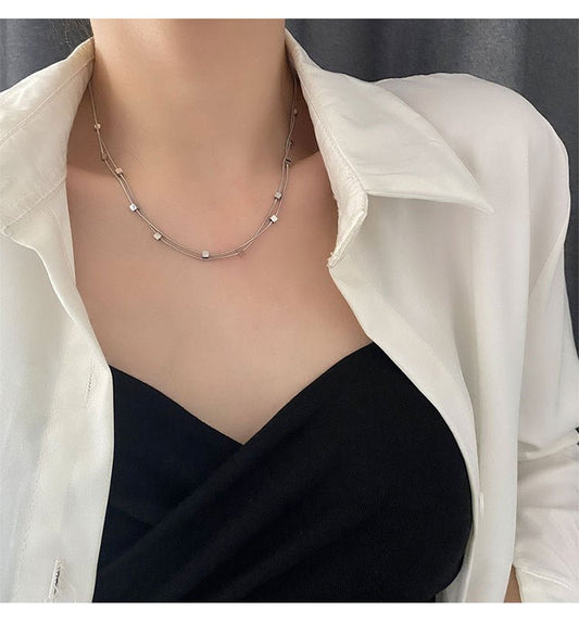 Γυναικείο ατσάλινο κολιέ διπλό με μικρούς κύβους (N1203) - necklace - charmy.gr