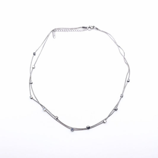 Ατσάλινο κολιέ διπλό με μικρούς κύβους (N1203) - necklace - charmy.gr